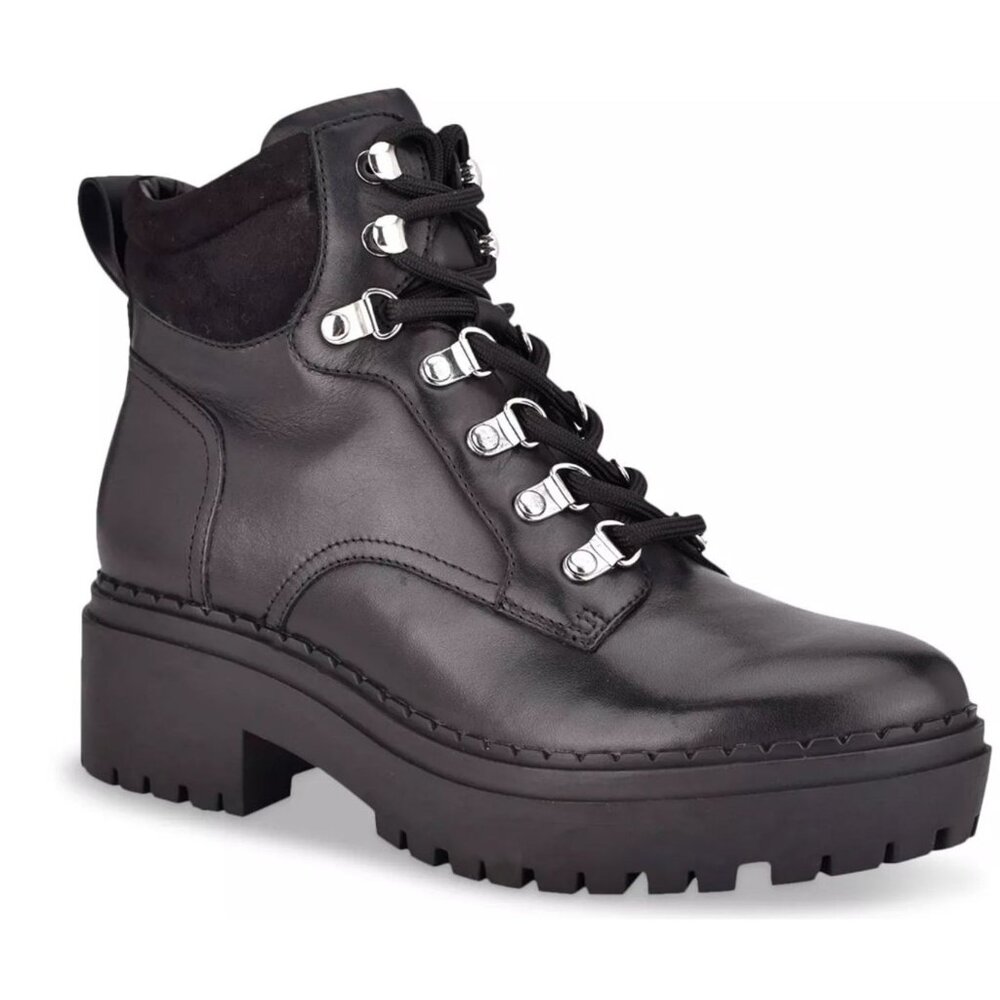 Marc Fisher Lindyn Leather Combat Lug Sole Lace-Up Bootie Women's 8M Hiking